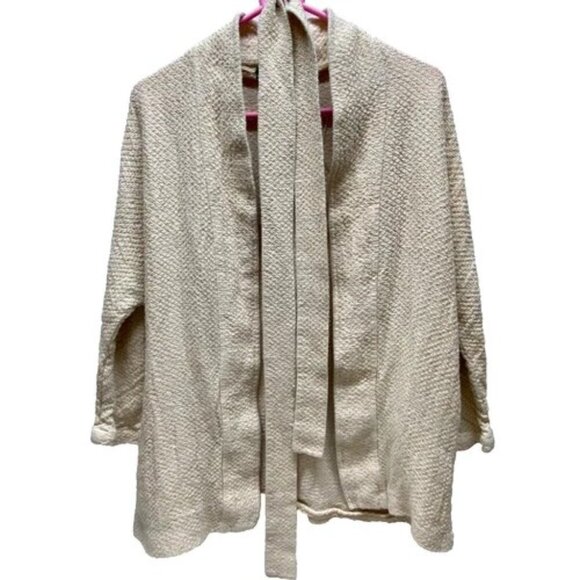Massimo Dutti Open Front Cardigan Women's Medium Cream Beige Sweater Belted GUC - Picture 1 of 14
